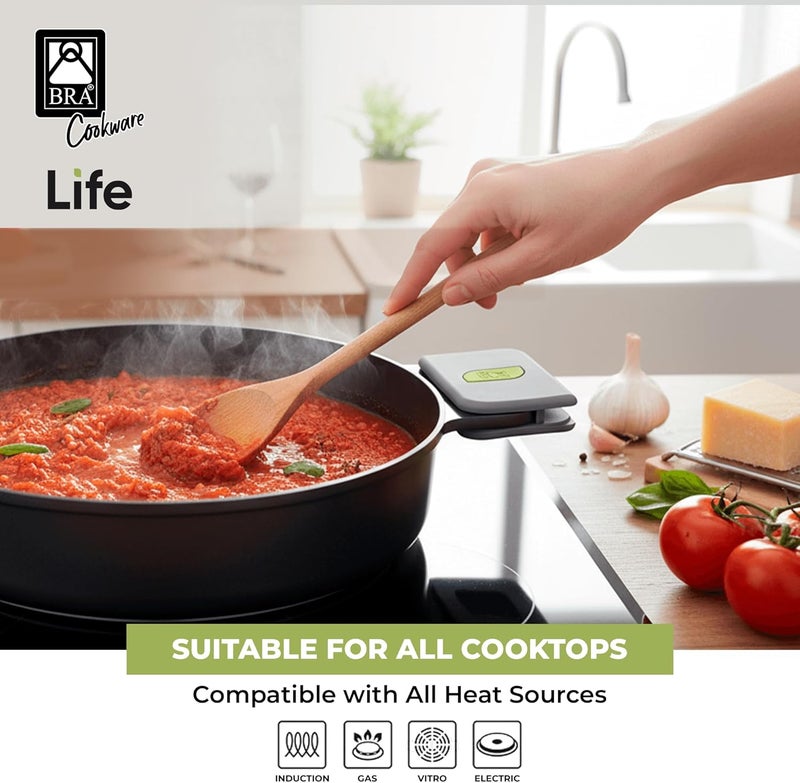 BRA COOKWARE Life Ceramic Nonstick Sauté Pan w/Glass Lid | 12.6 Inch 4.79 Quart Recycled Aluminum Deep Pan | Dual-Handle Braiser | Ceramic Non-Stick Coating | PFOA Free | All Cooktops & Oven Safe - Image 5